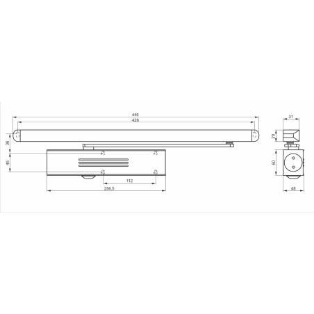 Samozamykacz Telesco PRO 6559T.PL EN2-5 z szyną ślizgową z blokadą srebrny